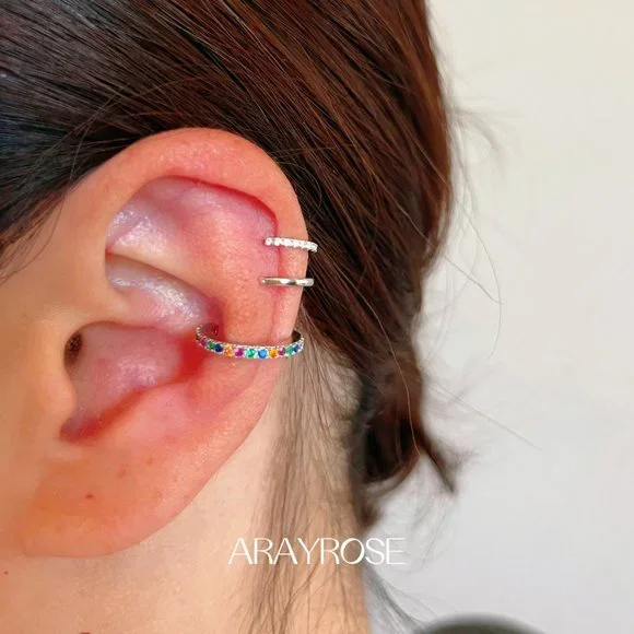 New Rainbow Conch Cuff, Ear Cuff No Piercing, Gold Ear Wrap, 18k Gold 925 Silver - Picture 8 of 10